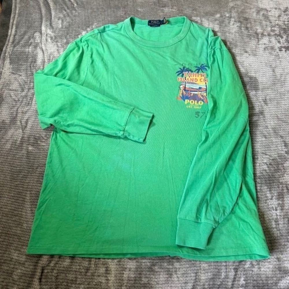 Polo Ralph Lauren Tahiti Island Club Long Sleeve Green T-Shirt Mens Large